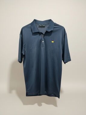 Masters Navy Blue Short Sleeve Polo with Small Yellow Master Logo